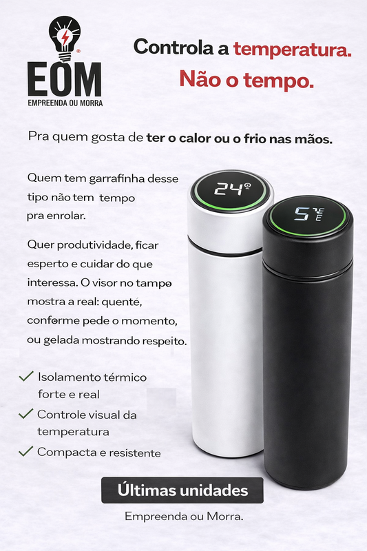 Garrafa Térmica Inox 500 ml com Visor Digital | Precisão no Dia a Dia